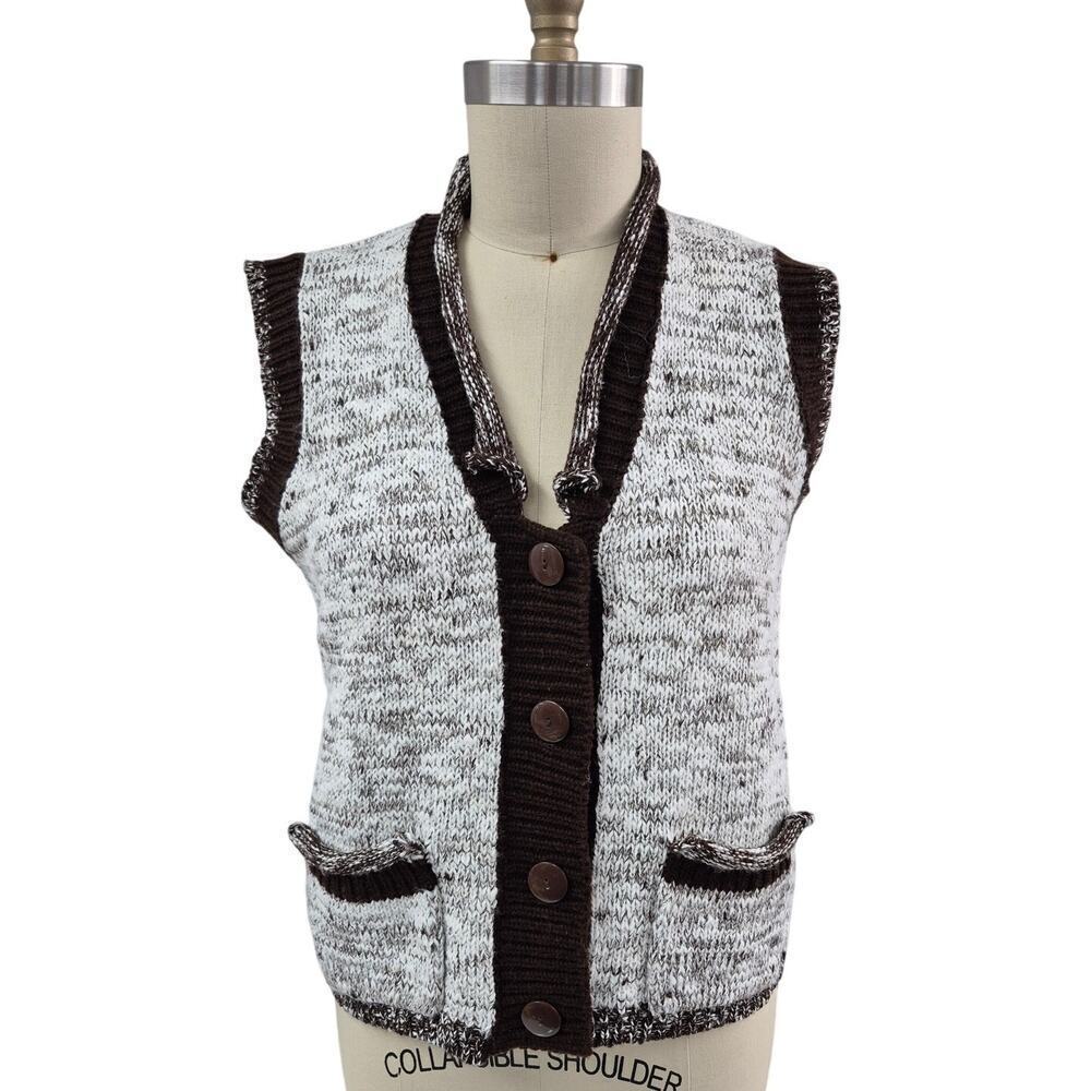 VTG 70s 80s Adolfo Sport Acrylic Sweater Vest Heathered/Solid Brown Women M